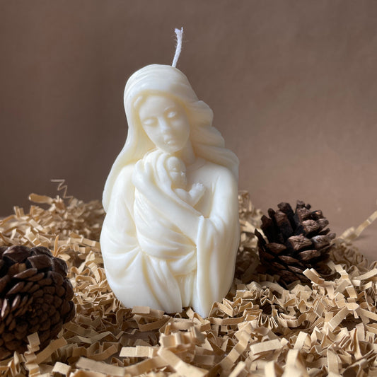 Mother Mary – Handcrafted Mother Mary & Baby Jesus Candle ✨