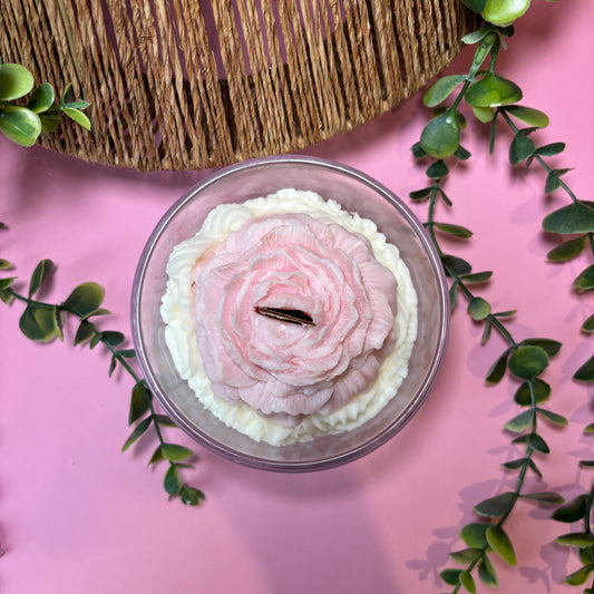 Cotton Rose – Whipped Candle with Pink Rose Accent