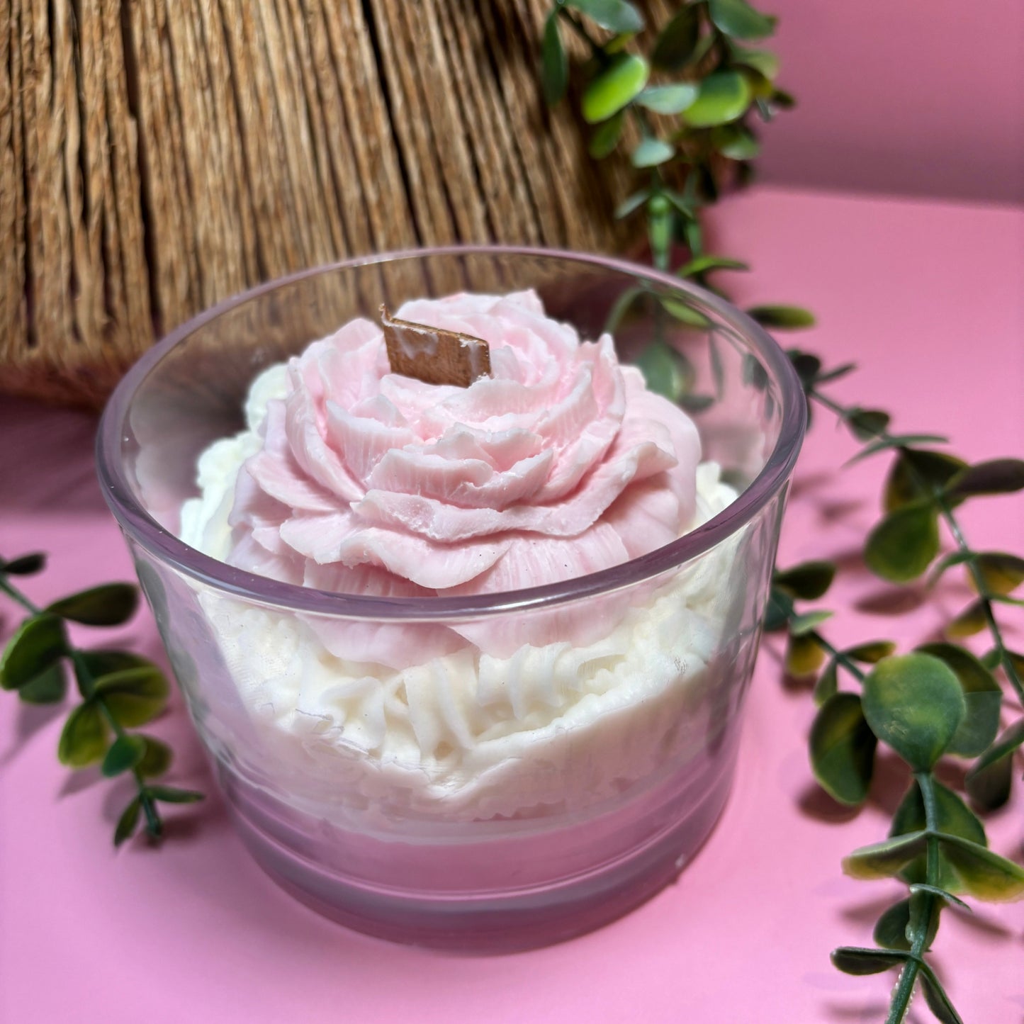 Cotton Rose – Whipped Candle with Pink Rose Accent